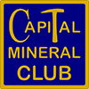 Capital Mineral Club logo, the words Capital Mineral Club in gold capital letters with a pick-shaped T, on a navy blue square with a gold border, from the official Capital Mineral Club website.