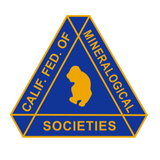 California Federation of Mineralogical Societies triangular blue badge with a gold bear, from the official CFMS site.
