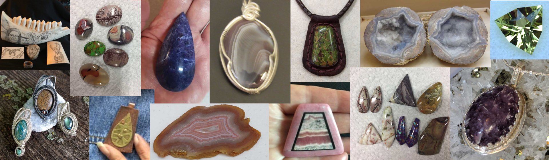 Banner of polished and lapidary stone samples from the official Des Moines Lapidary Society home page.