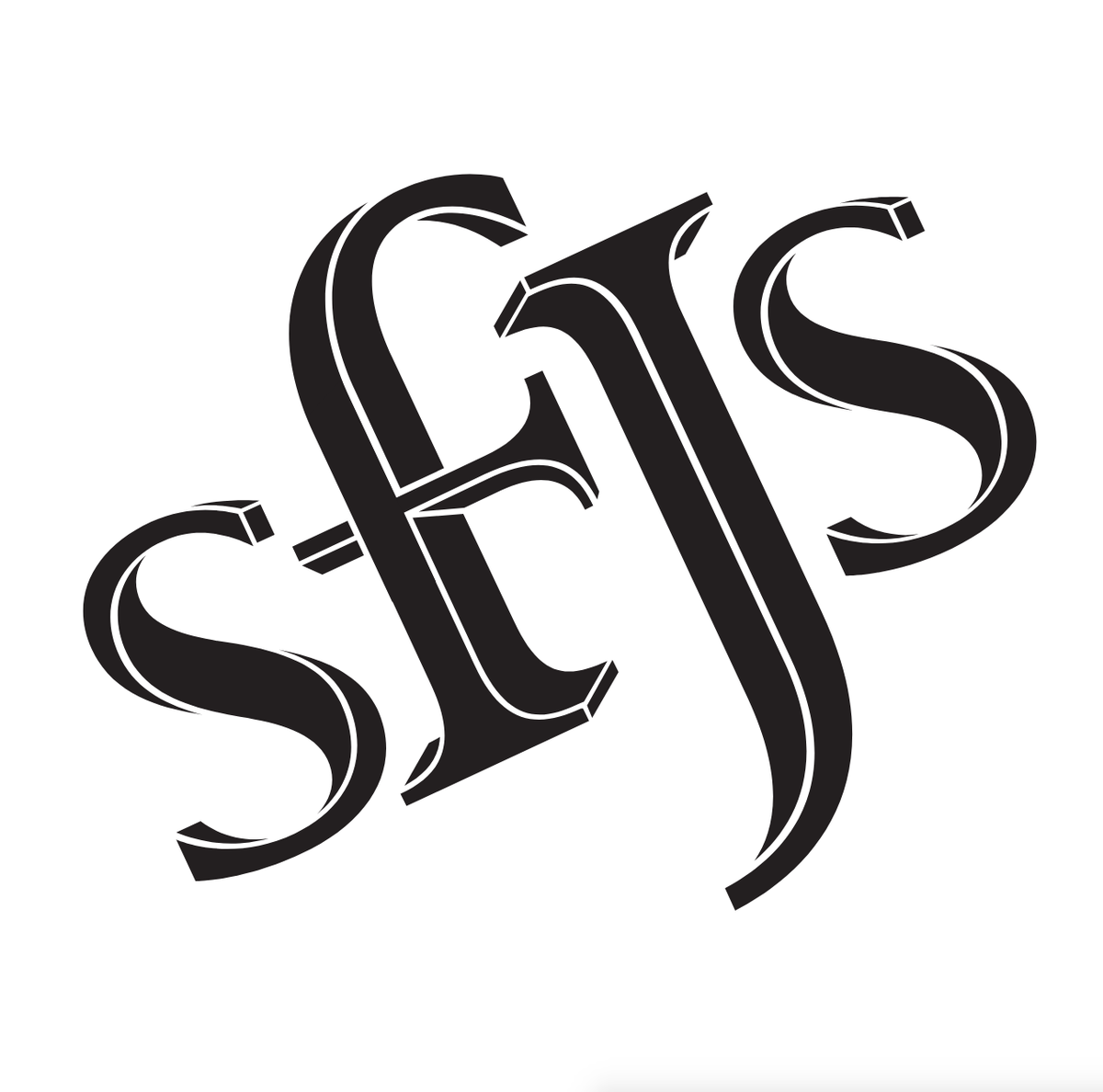 Santa Fe Jewelers Supply logo, the black interlocking serif letters s, f, J and s on a white background, from the official Santa Fe Jewelers Supply website.